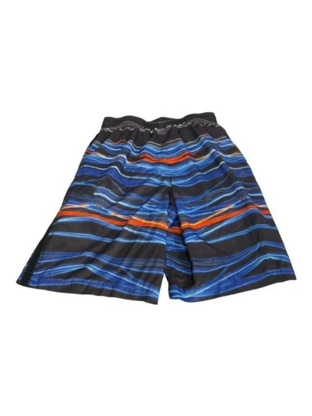Sonoma Life + Style Mens M Swim Trunks Black Blue Orange Striped Elastic Waist - Picture 5 of 9